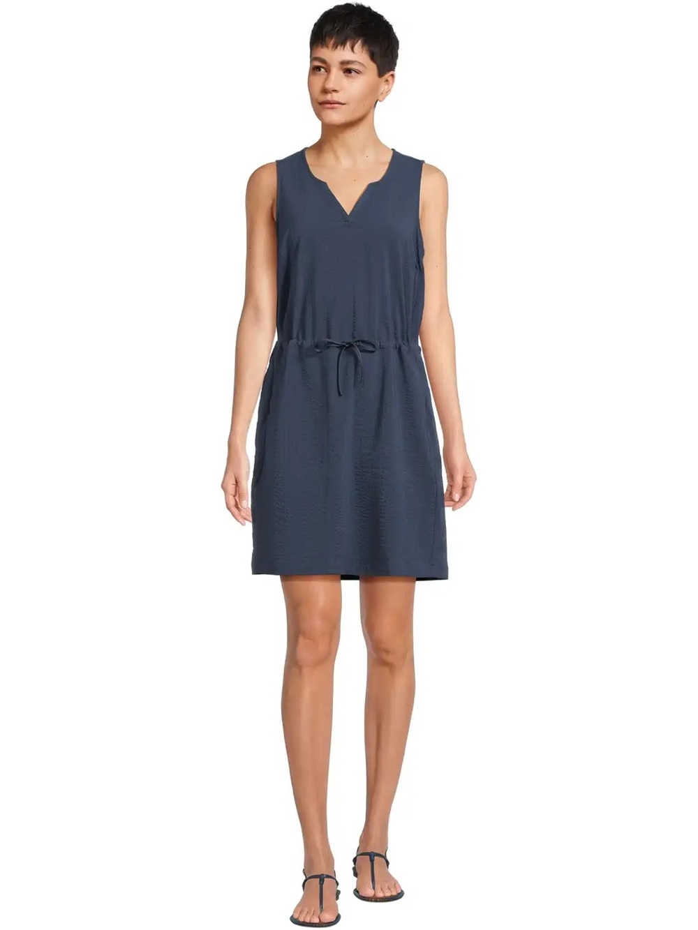 L.L.Bean VentureStretch Seersucker Travel Dress Nautical Navy M